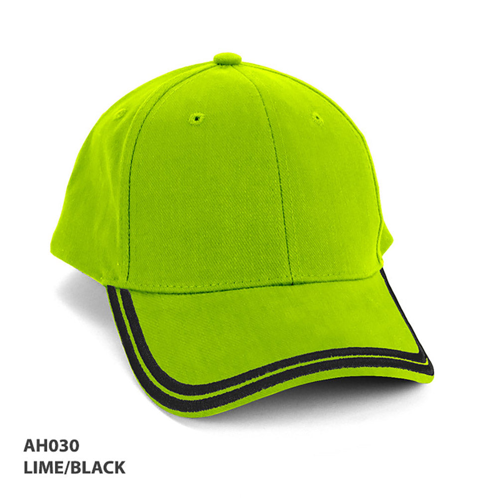 Lime green AH030 HBC cap in heavy brushed cotton with black trim