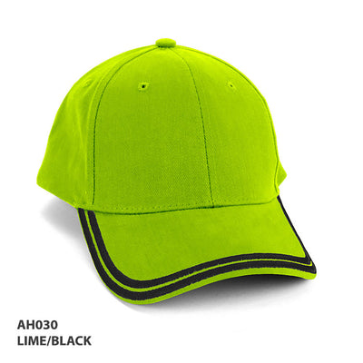 Lime green AH030 HBC cap in heavy brushed cotton with black trim
