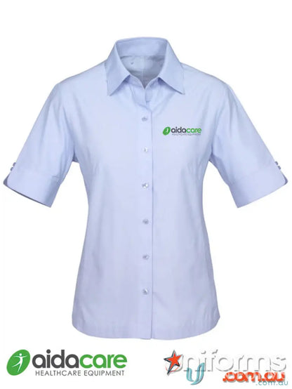 Light blue Aidacare Ladies SS Shirt, perfect workwear for uniforms or casual work uniforms