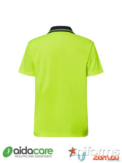 Neon yellow hi-vis polo shirt from Aidacare work uniforms for safety