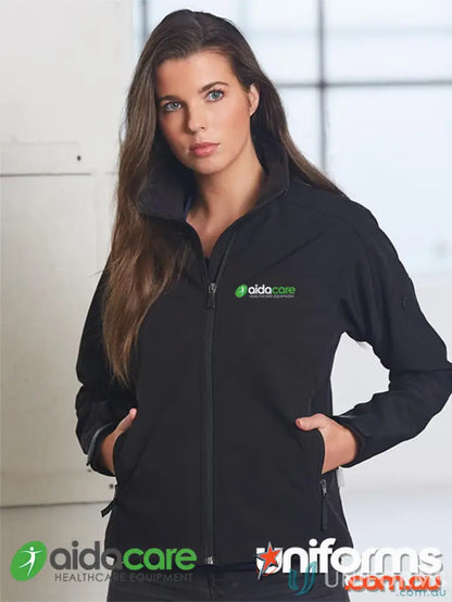 Aidacare Ladies Softshell Jacket in black, perfect for workwear or uniforms