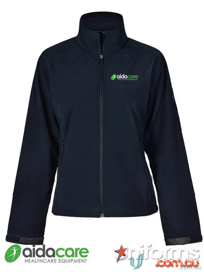 Navy blue softshell jacket from Aidacare EMBx1 suitable for uniforms and workwear