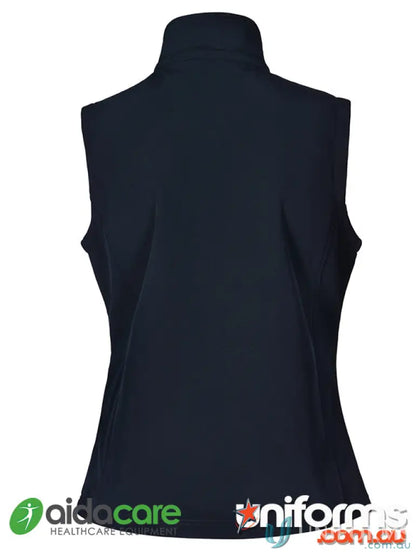 Navy blue softshell vest from Aidacare EMBx1 perfect for work uniforms and casual wear