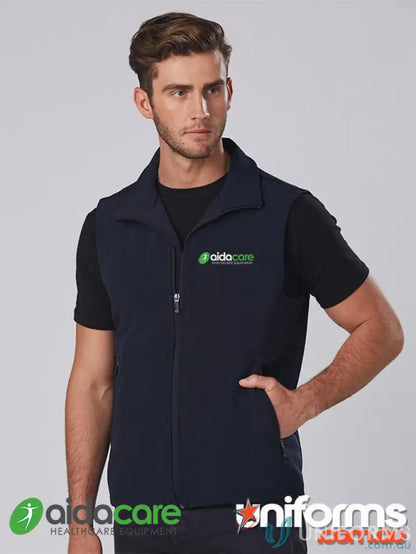 Navy blue zippered vest with 4-way stretch for uniforms and workwear by Aidacare EMBx1