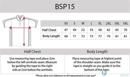 Aidacare EMBx2 Polo size chart for workwear and uniforms polo shirts