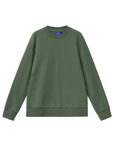 Olive green airlayed cvc crewneck sweatshirt with ribbed cuffs and hem perfect for workwear uniforms and work uniforms
