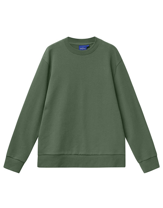 Olive green airlayed cvc crewneck sweatshirt with ribbed cuffs and hem perfect for workwear uniforms and work uniforms