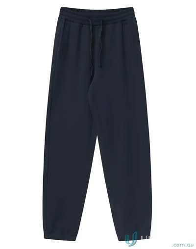 Dark navy airlayed cvc sweat pants with drawstring waistband and tapered legs perfect for workwear uniforms