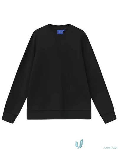 Black airlayed cvc sweater with ribbed cuffs and hem perfect for uniforms workwear and work uniforms