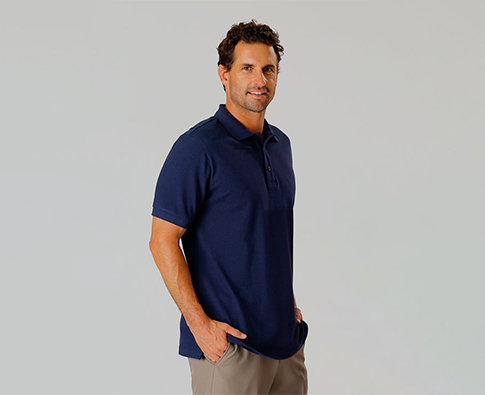 Navy blue AIRLIE mens short sleeve polo in classic pique fabric
