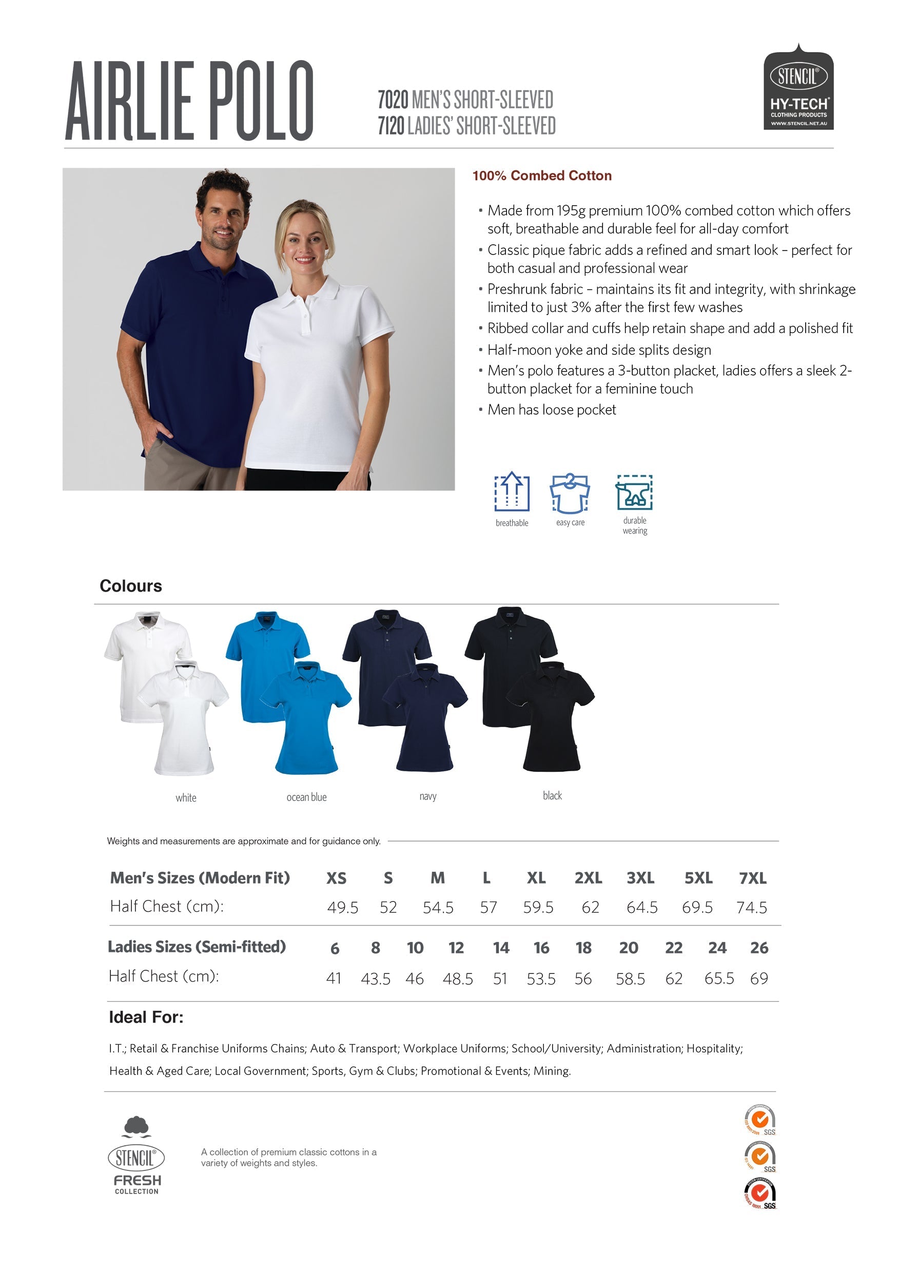 Airlie Premium Ladies short sleeve polo in navy blue with ribbed collar