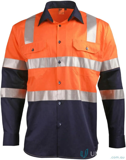 Orange and navy AIW Biomotion lightweight safety shirt with reflective stripes and pockets