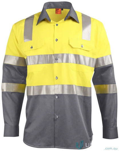 AIW Biomotion Lightweight Safety Shirt with Xback Tape, yellow and grey cotton drill