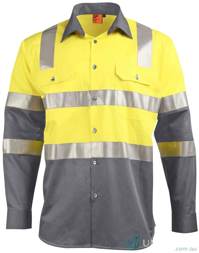 AIW Biomotion Lightweight Safety Shirt with Xback Tape, yellow and grey cotton drill