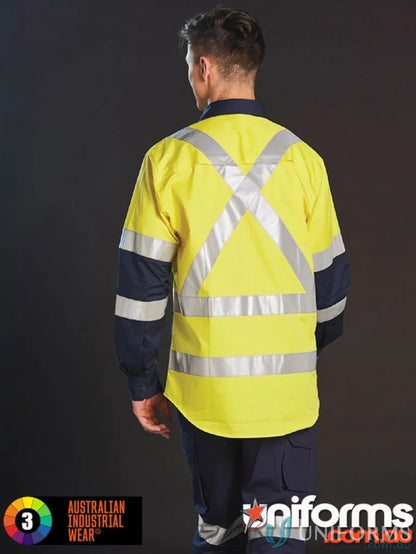 Man wearing AIW Biomotion Lightweight Safety Shirt with Xback Tape and reflective strips