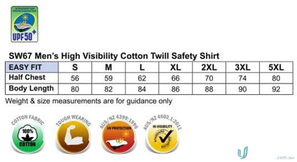 Men’s high visibility shirt size chart for AIW Easy Breeze Safety Shirt, perfect for spirit AIW safety and breeze safety shirt lovers