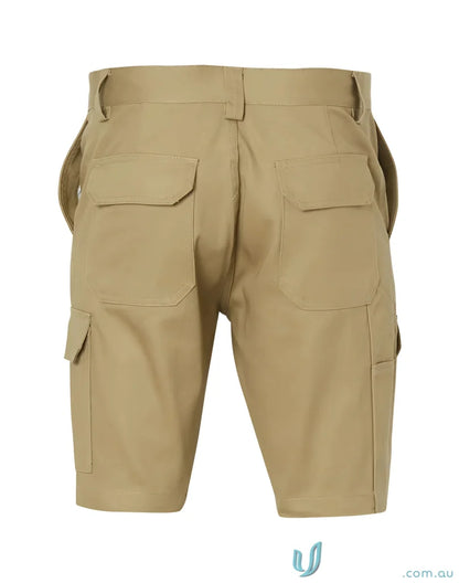 Khaki cotton pre-shrunk drill cargo shorts from AIW Heavy Cotton Drill line