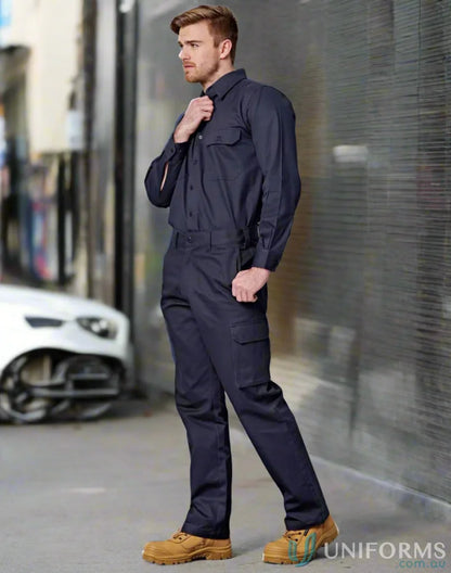 Men’s navy blue AIW heavy cotton pre-shrunk drill work jumpsuit with cargo pockets