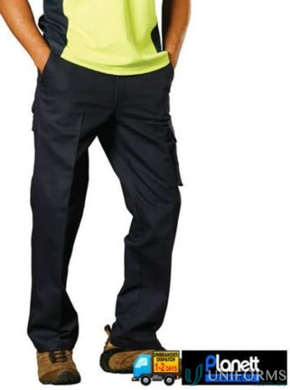 Person wearing AIW heavy cotton pre-shrunk drill stout pants and two-tone polo shirt