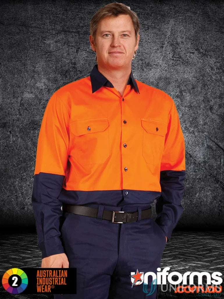 Orange and navy cotton twill safety work shirt from Winning Spirit AIW