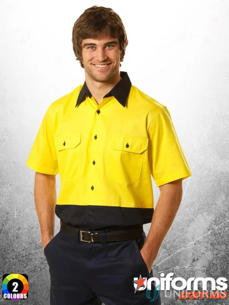 Two-tone AIW HiVis Cool-Breeze cotton work shirt perfect as a sleeve safety shirt stay cool