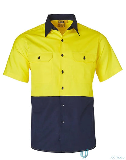 Two-tone short-sleeved AIW HiVis Cool-Breeze cotton work shirt for stay cool and safety