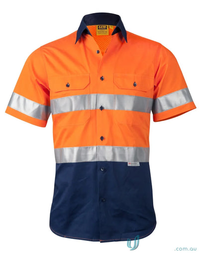 Orange and navy blue safety shirt with reflective stripes from AIW HiVis CoolBreeze