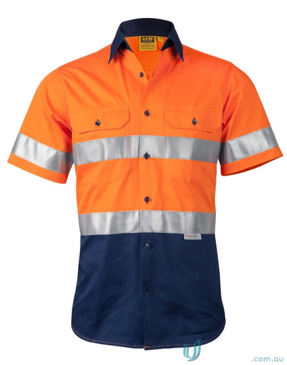 Orange and navy blue safety shirt with reflective stripes from AIW HiVis CoolBreeze