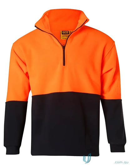 Two-tone orange and black AIW HiVis Polar Fleece Half Zip Pullover for outdoor warmth