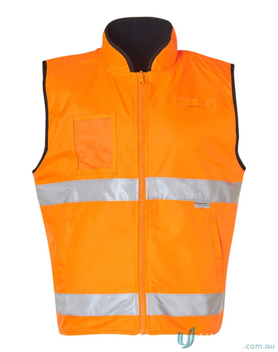 Orange safety vest with reflective stripes from AIW HiVis Reversible Safety Vest collection