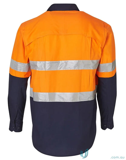 Orange and navy blue sw69 rip-stop long sleeve safety shirt with reflective tape