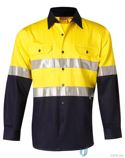 Yellow and navy blue reflective safety shirt from Spirit AIW SW68 Long Sleeve line