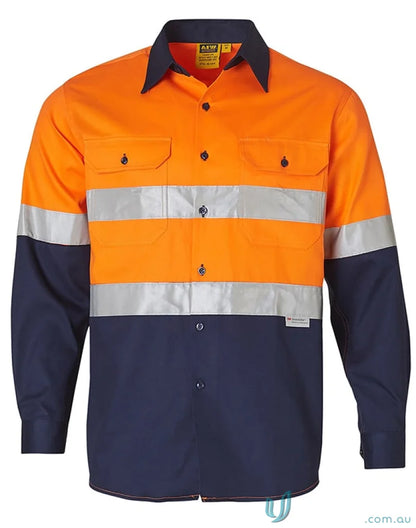 Orange and navy blue spirit aiw reflective safety shirt with stripes for SW68 long sleeve workwear