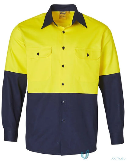 AIW Safety Cotton Drill Safety Shirt with two-tone design and two-button-down chest