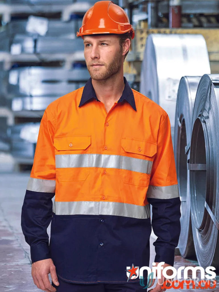 Orange and navy AIW Unisex HiVis Cool Breeze safety shirt showing winning spirit