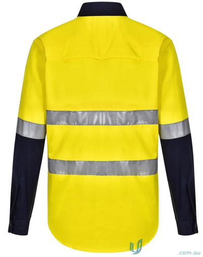 Yellow and navy AIW Unisex HiVis Cool Breeze safety shirt with a winning spirit vibe