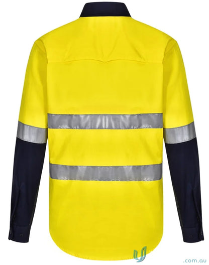 Yellow and navy AIW Unisex HiVis Cool Breeze safety shirt with a winning spirit vibe
