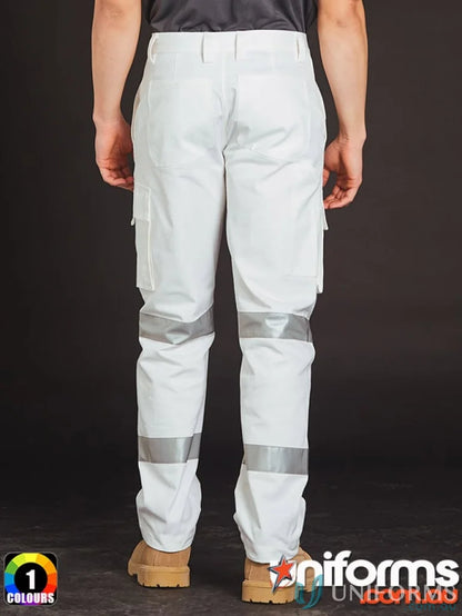 White safety pants with Scotchlite™ reflective tape made from men’s cotton drill fabric