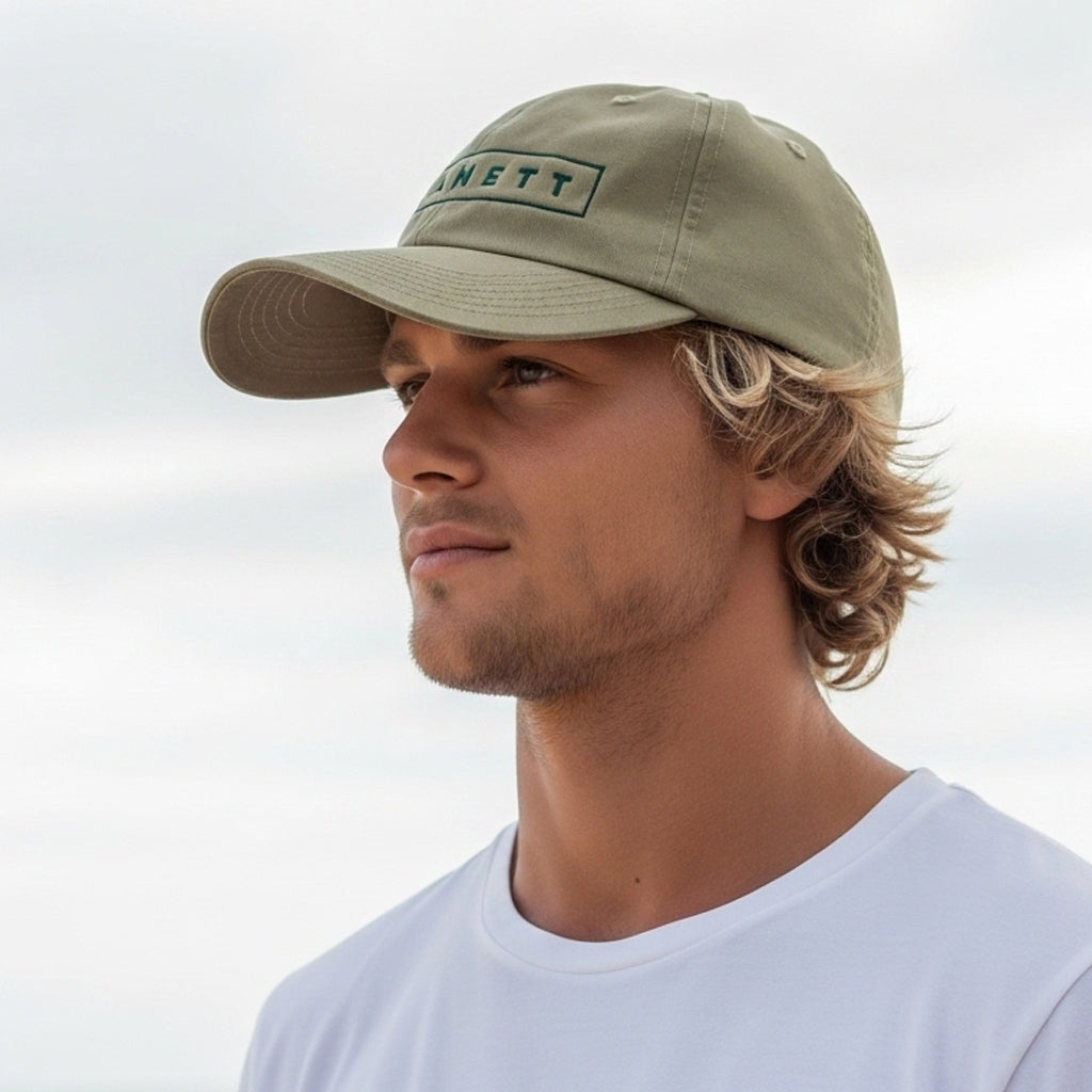 Olive green ALEX Chino Twill Cap with embroidered Planett logo