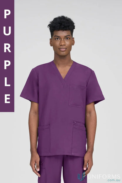Purple Alex Scrub Top with secure zip pocket from Collection Alex Scrub for Allied Health Workers