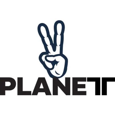 Blue peace sign hand logo on Alien Track Pant white background
