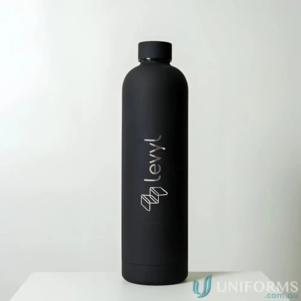 Black stainless steel Allegra 1L insulated bottle fits car cup holders keeps drinks hot or cold