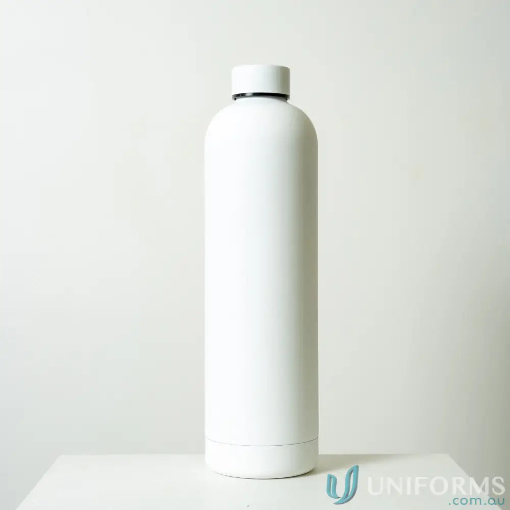 White stainless steel Allegra 1L insulated bottle fits car cup holders, keeps drinks hot or cold with double-wall vacuum