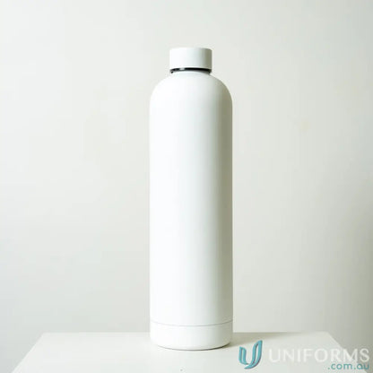 White stainless steel Allegra 1L insulated bottle fits car cup holders, keeps drinks hot or cold with double-wall vacuum