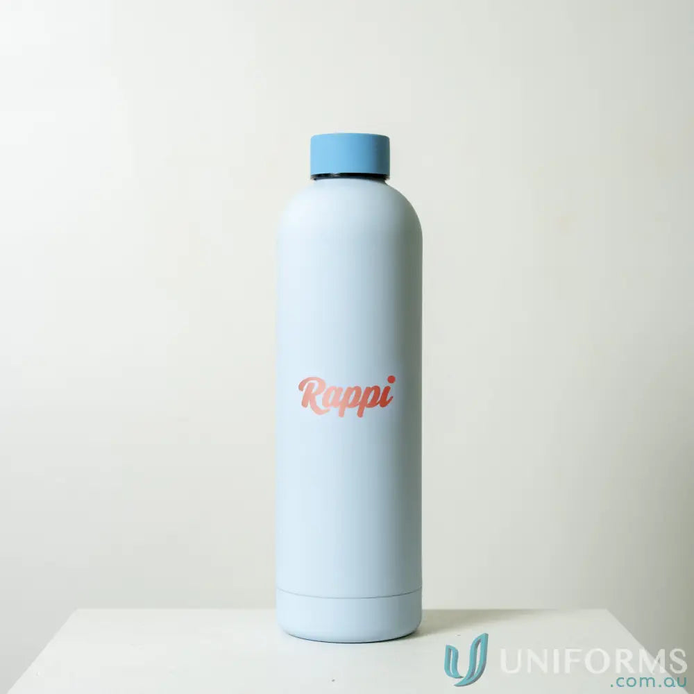 Light blue stainless steel water bottle with blue cap from Allegra 750ml double-wall vacuum range