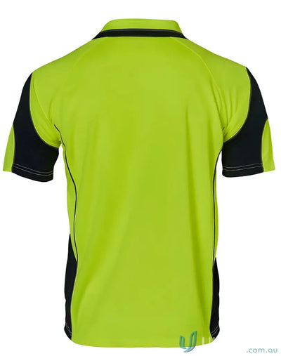 Chartreuse and black Alliance SS Safety Polo in mini waffle fabric with winning spirit alliance design