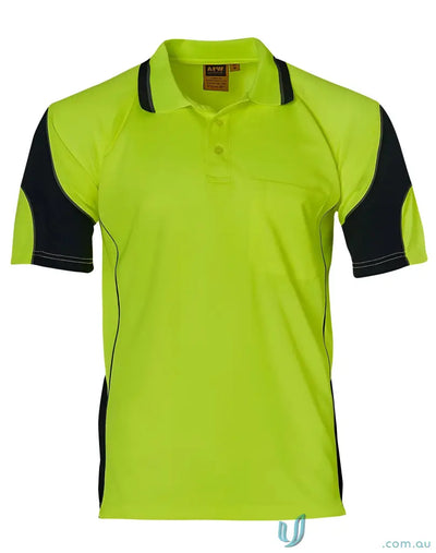 Neon yellow and black SW71 Alliance Safety Polo in mini waffle fabric showing winning spirit alliance