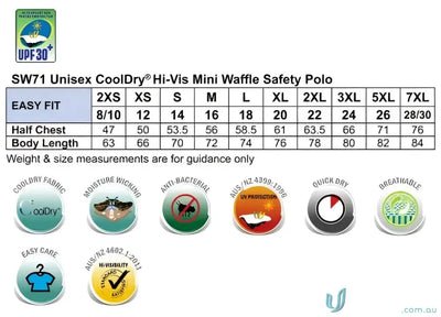 Unisex safety polo size chart features for winning spirit alliance SW71 Alliance Safety mini waffle fabric