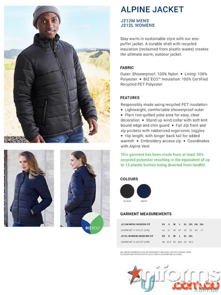 Alpine Ladies Puffer Jacket from Biz Collection Women’s alpine jacket product info
