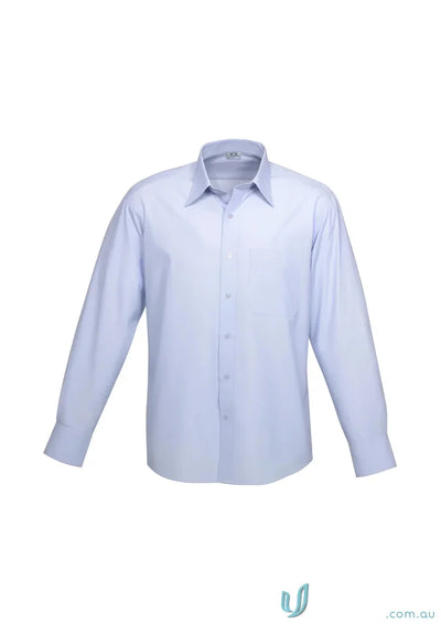 Light blue mens ambassador long sleeve cotton blend shirt with classic collar